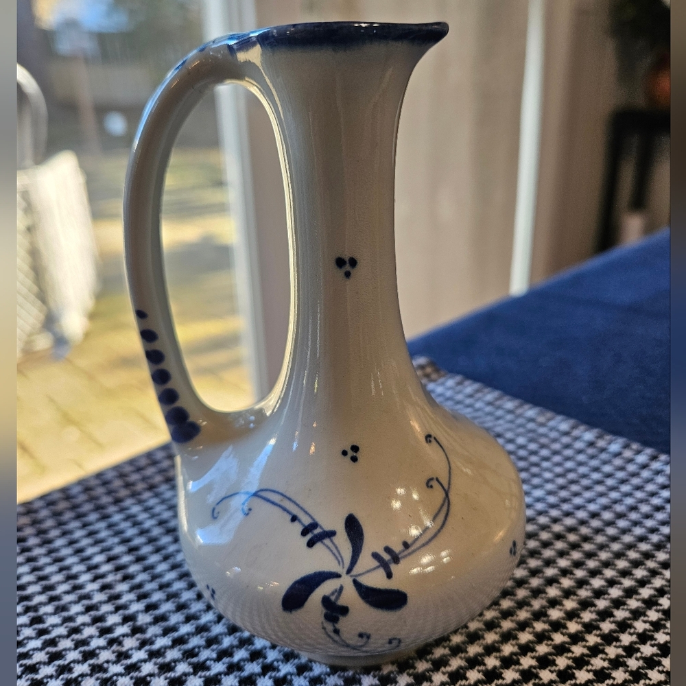 Delftware Gouda Pottery, Holland Pitcher 5 Inches Tall, With Windmill
